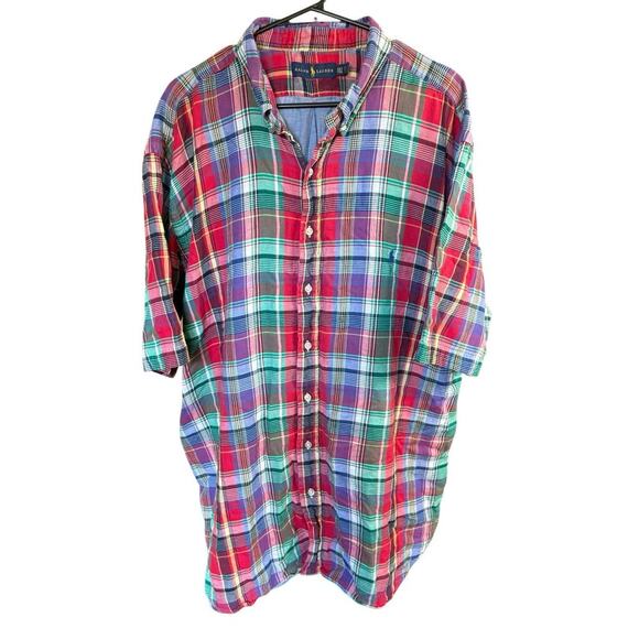 Ralph Lauren Men's Button Up Red Plaid Shirt 2XL Tall Cotton S/S Preppy Prep - Picture 1 of 10